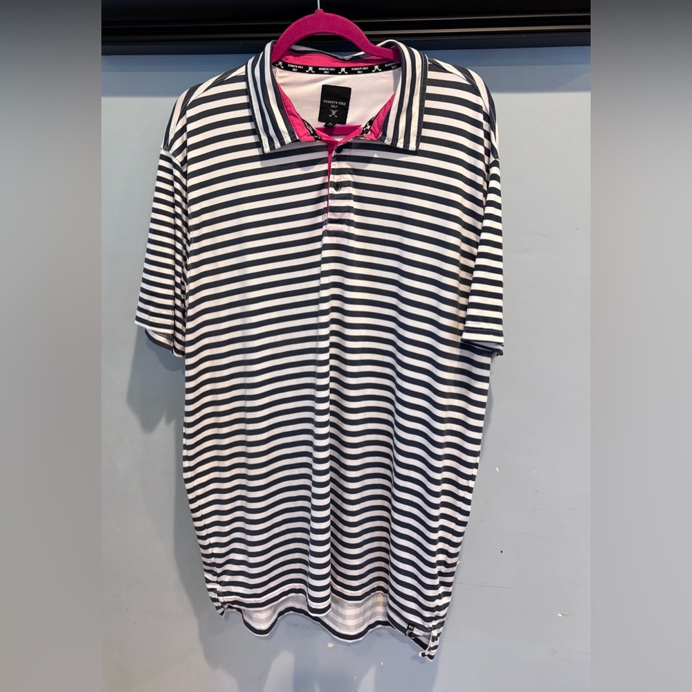 Kenneth Cole Men's Golf Shirt Blue/White Striped Size XL